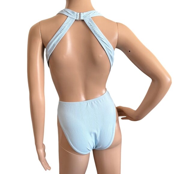 Lunar One Piece Swimsuit Size Large Tie Waist Racerback Design Ris-K Beach Blue - Picture 3 of 9